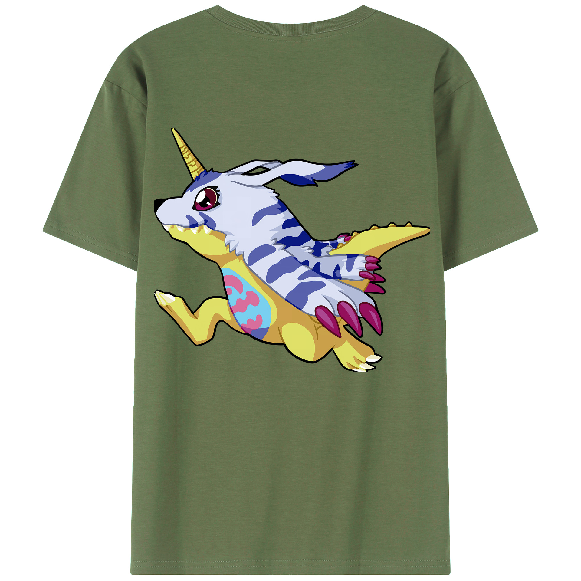 （画像用） Digimon デジタルモンスター/デジモン 綿100％ メンズ半袖Tシャツ（バックプリント） 通気性